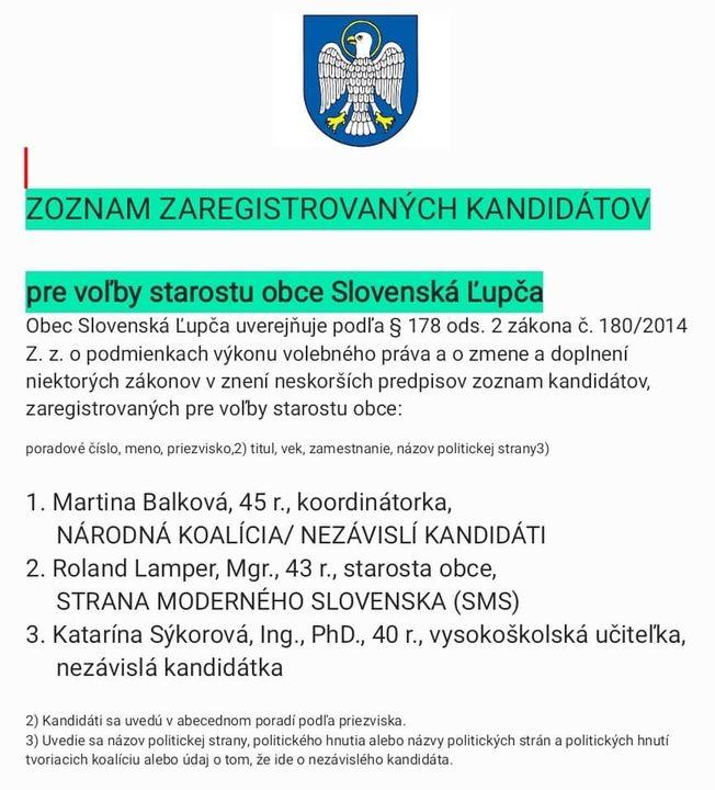 z Facebook: Obec Slovenská Ľupča zverejňuje zoznam…